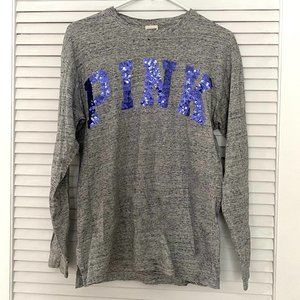 VS Pink Long Sleeve Tee Heather Grey with Sequins